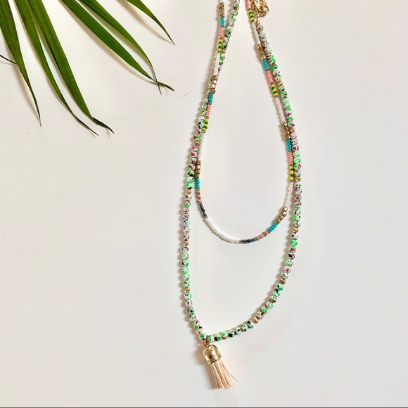 BoHo Tassel Beaded Bohemian Necklace Pastel Colors